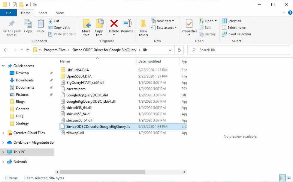 BigQuery ODBC - ODBC Licesnse file Location